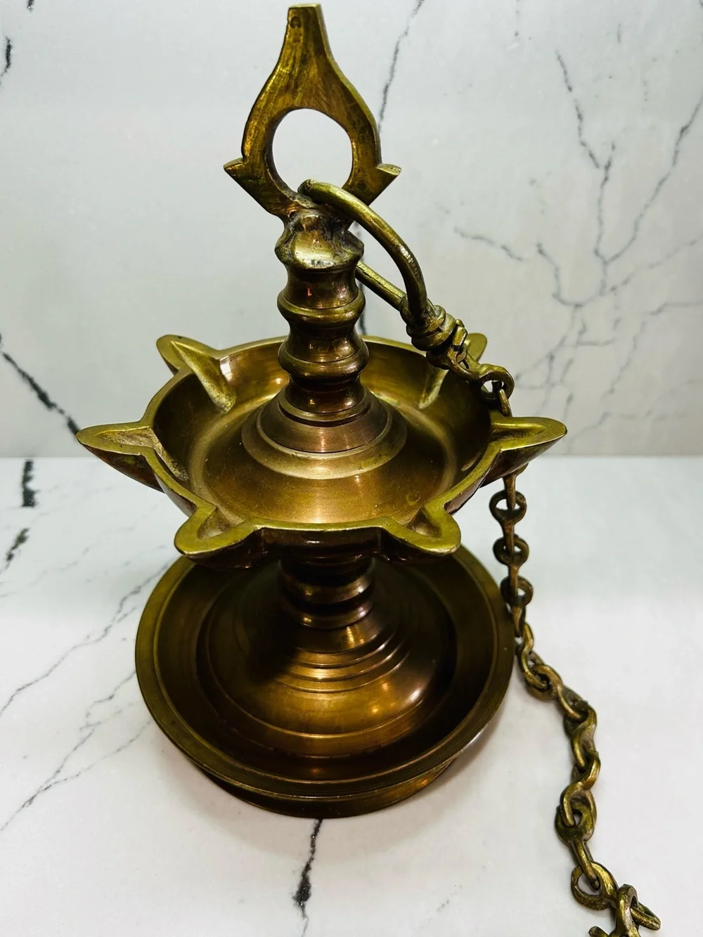 Antique-Style Brass Oil Lamp - Golden Brown Decorative Home Accent